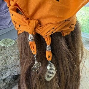 Orange Bandana with Feather and cross Charm